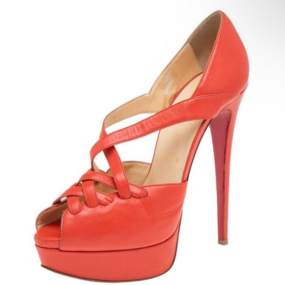 Christian Louboutin Orange Leather Platform Sandals Size 40